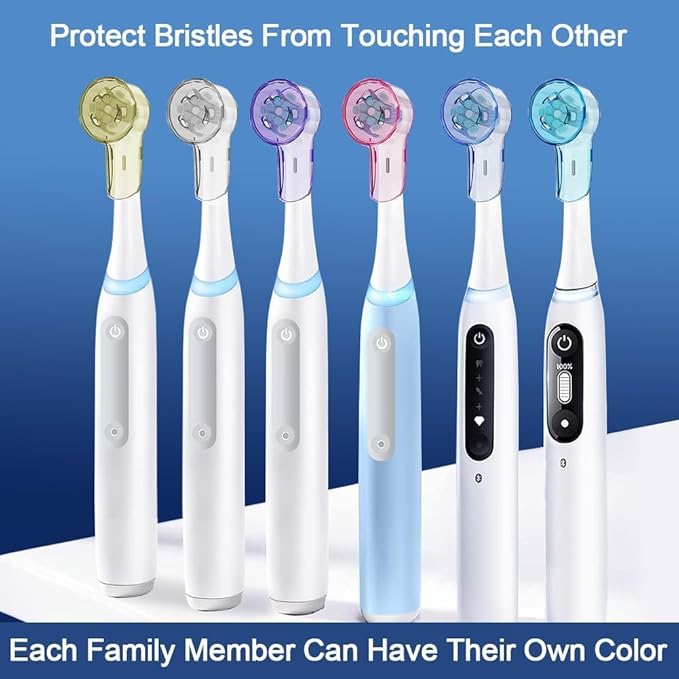 6 Pack Toothbrush Covers for Oral B iO Replacement Heads, Toothbrush Cover Caps for Oral B Pro1000 Electric Toothbrush Head，iO Toothbrush Head Cover for Travel & Home (Transparent + Blue + Purple)