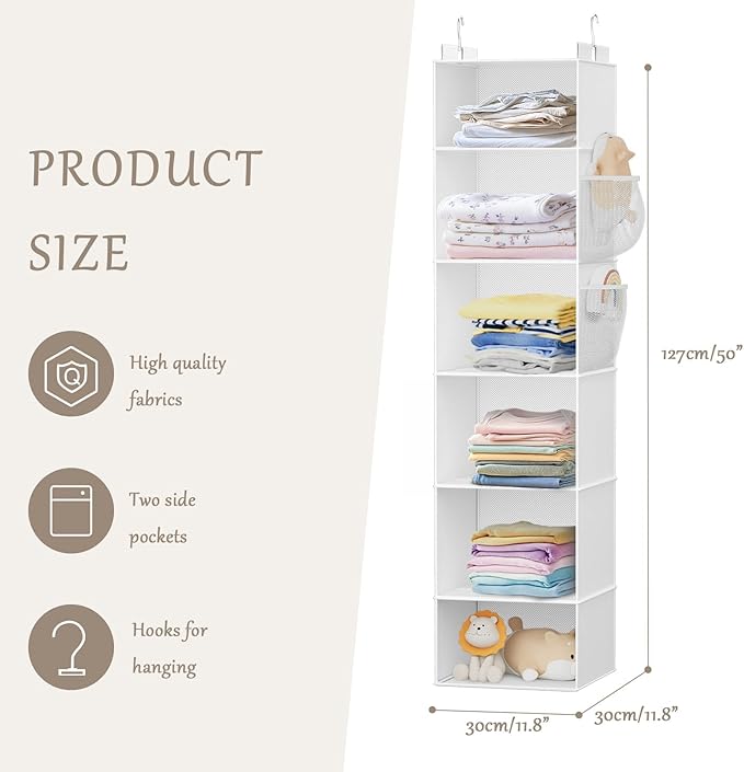 VERONLY Hanging Closet Organizer and Storage with Bamboo Support, 6-Shelf Closet Hanging Storage Shelves, Closet Organizers Easy Mount Foldable for Bedroom