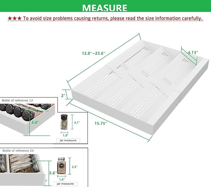 Expandable Metal Spice Drawer Organizer,3-Tier,Slanted Seasoning Jars Tray for Kitchen Cabinet Drawers Insert/Countertop (Jars not included)-3Tier,1pack/White