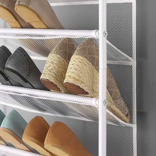 Whitmor 36 Pair Over The Door Shoe Organizer, 12 Tier Hanging Shoe Organizer, Heavy Duty Metal & Mesh Shoe Holder, Hanging Shoe Rack for Closet Organizer & Storage, 69"L x 21.7"W x 7.5"H, White