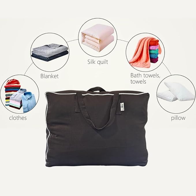 Blanket and Comforter Storage Bag with Handles for Comforters, Blankets, Linens and Garments | Underbed/Wardrobe Breathable Closet Organizer Bag (X-Large (21"x15"x10"), Black)
