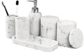 6-Piece Bathroom Accessories Set, Organizer Set with Soap Dispenser, Toothbrush Holder Set, Vanity Tray, Tumbler & 2 Cotton Swab Jars – Modern Stylish Bathroom Storage(Marble White)
