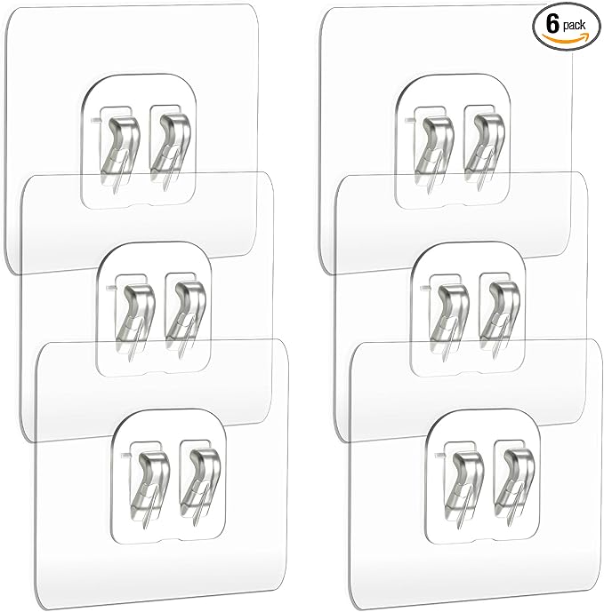6PCS Shower Caddy Adhesive Replacement, Strong Transparent Adhesive Hooks, No Drilling Shower Shelf, Waterproof Showers Adhesives Strip, Ad-Hesive Hook for Showers