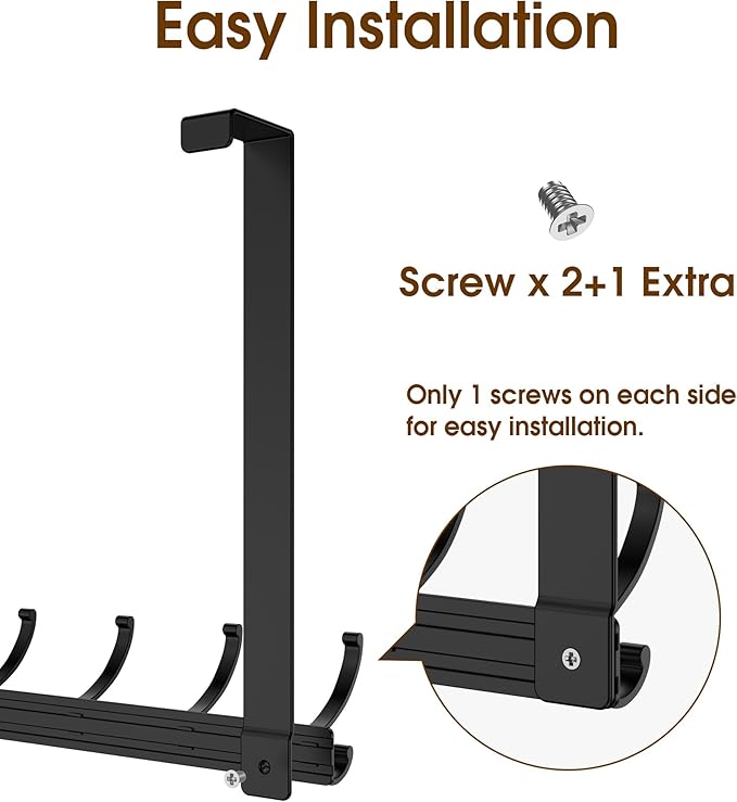 CHAUNCEY HOME Long Over The Door Hooks Hanger with 15.75" Arms for Easier Access by Shorter, Heavy Duty Door Hanger for Coat, F16U, Fits Standard 1 3/4'' Doors, Towel Racks for Bathroom, Black
