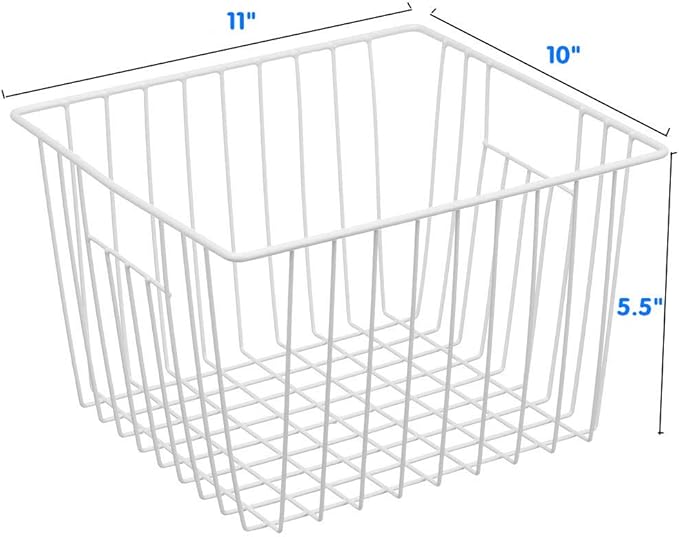 Upright Freezer Organizer Bins， Freezer Baskets for 14, 15 cu.ft Standup Freezer, Wire Storage Baskets with Built-in Handles for Frozen Foods, Snacks, Vegetables, Fruits and More, 6Pcs , White