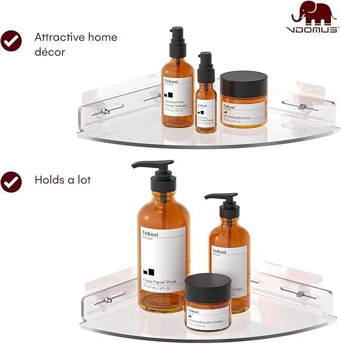 Vdomus Set of 2 Shower Caddy Bathroom Shelves No-Drill Shower Organizer - Floating Adhesive Acrylic Storage for Tile Walls - Sleek and Durable Bathroom Organizers and Storage (Pack of 2)