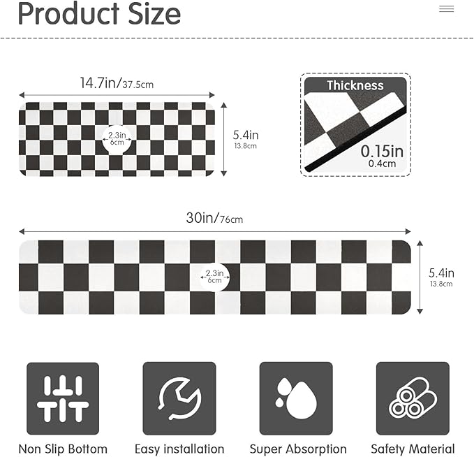 Checkered Black Kitchen Sink Splash Guard Sink Faucet Mat Faucet Handle Drip Catcher Drain Mats for Kitchen Bathroom Countertop Absorbent Dish Drying Pad 2Pack 30x5.4IN