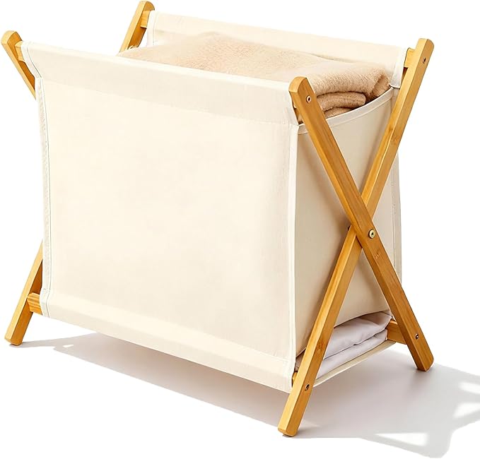DUMDUM Simple, Eco-Friendly Foldable Laundry Hamper with X-Frame, Multi-Size for Dorm, Bedroom, RV(Beige, Small)