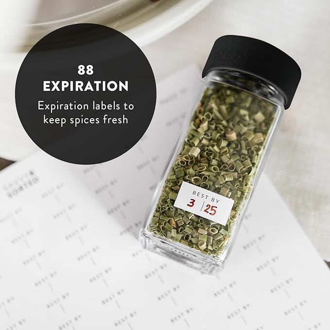 SAVVY & SORTED Glass Spice Jars with Label 24 PK - 4 Oz Spice Containers with 374 Minimalist Preprinted Labels Stickers, Pepper Grinder Funnel Shaker Lids, Empty Seasoning Containers Bottles