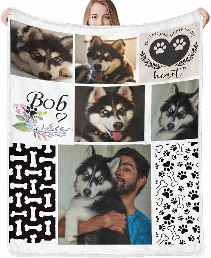 D-Story Pet Dog Memorial Blanket Customized - in Loving Memory of Loss Dog Custom Throw Blanket with Dogs Pictures and Name Personalized Pet Puppy and Cat Memorials Gifts