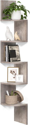 VASAGLE Corner Shelf Wall Mount, 5-Tier Floating Corner Bookshelf, Plant Shelf for Bedroom, Living Room, Bathroom, Home Office, Heather Greige