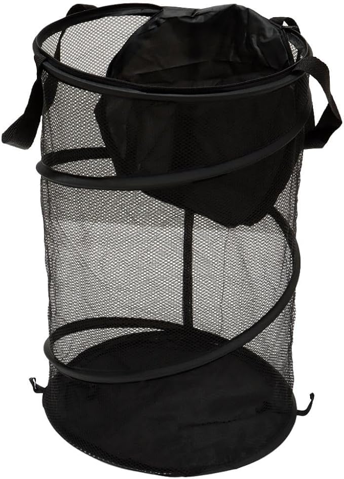 2PCS Large Collapsible Round Popup Laundry Hamper with Lid,Foldable Mesh Hamper with Reinforced Handles and Solid Bottom,White and Black Laundry Basket