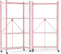 ALANNG Heavy Duty 4-Tier Folding Shelf with Wheels, No Tools Assembly Metal Storage Rack Cart, 264LBS Capacity for Kitchen, Pantry, Laundry Room, Garage, (Pink, 2PACK)