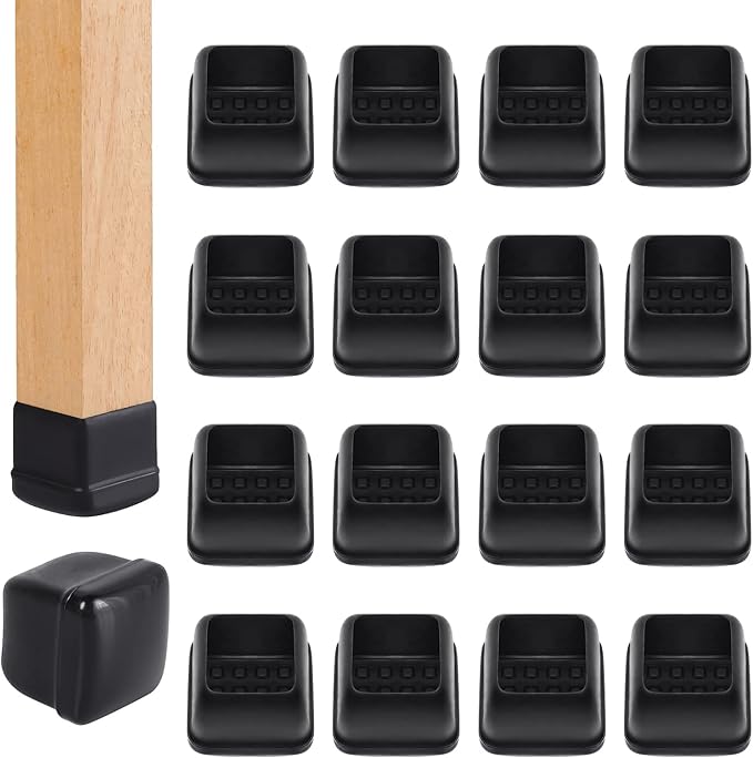 Ezprotekt 24 Pcs Chair Sliders for Carpet, Square Chair Glides for Carpet, Teflon Furniture Pads for Carpet, Chair Leg Protectors Caps for Carpet for Dining Table Chair, Black M (Fit: 0.75"-1")