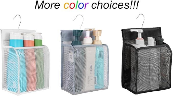 ALYER Hanging Mesh Shower Caddy Organizer Bathroom Storage Bag with Hooks for College Dorm, Gym, Swimming,RV and Travel,White