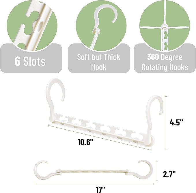 Mr. Pen- Space Saving Hangers for Clothes, 12 pcs, White, Plastic Multi Clothes Hangers Space Saving, 6 Slots, 360° Rotating Hooks