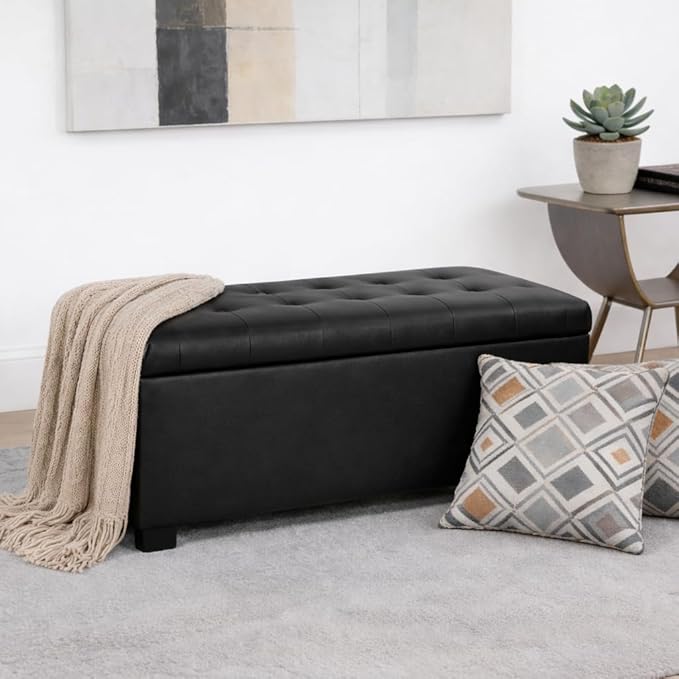 Spatial Order Large Tufted Storage Bench - Black Faux Leather
