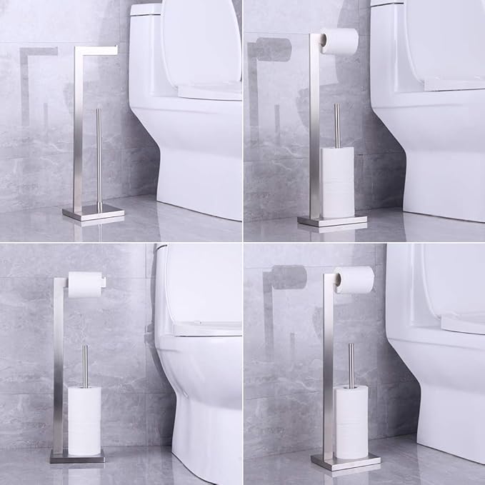 kimzcn Free Standing Toilet Paper Holder Stand with Reserve, Bathroom Tissue Dispenser Paper Roll Storage Holder Stand for Jumbo Roll, Stainless Steel Rustproof Brushed Finish