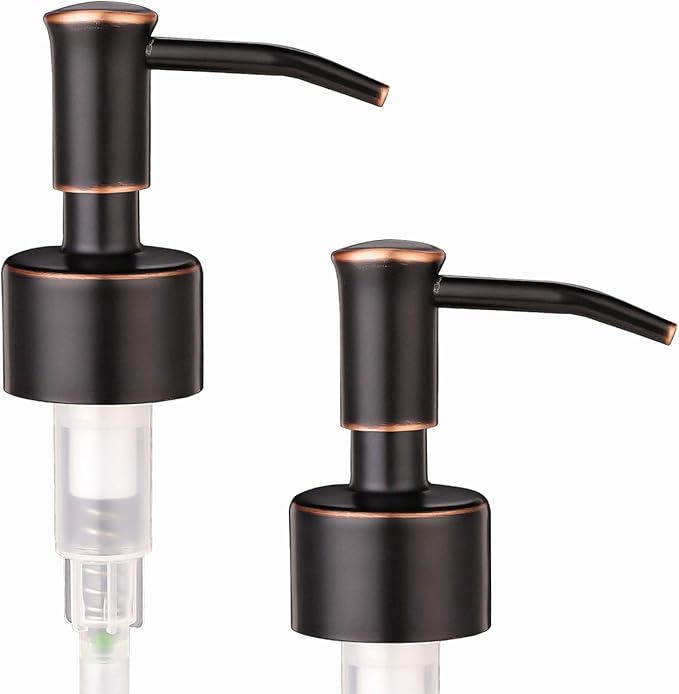2 Pack Thick Clear Glass Pint Jar Soap Dispenser with Oil Rubbed Bronze Stainless Steel Pump, 16ounce Clear Boston Round Bottles Dispenser with Rustproof Pump for Essential Oil, Liquid Soap