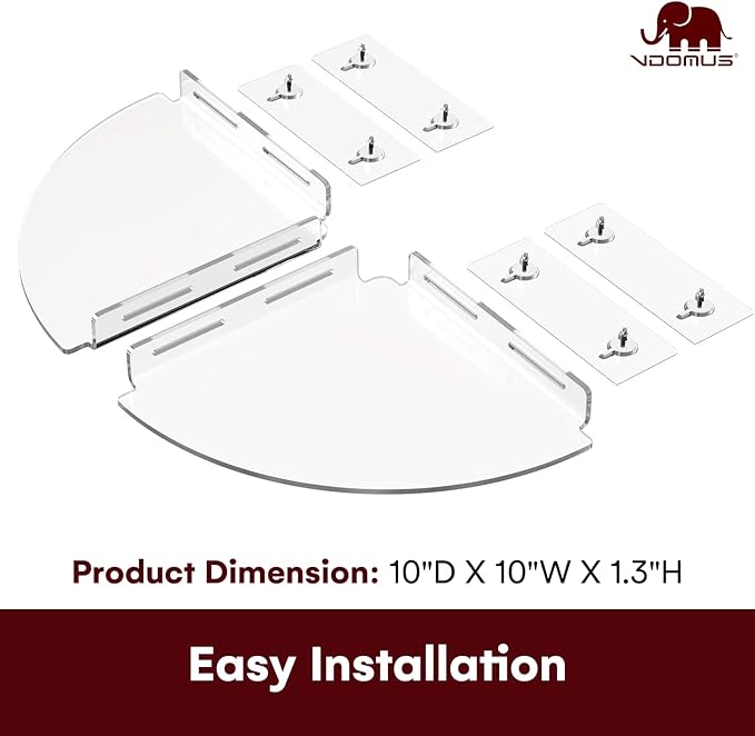 Set of 2 Shower Caddy Bathroom Shelves - Vdomus No-Drill Shower Organizer - Floating Adhesive Acrylic Storage for Tile Walls - Sleek and Durable Bathroom Organizers and Storage