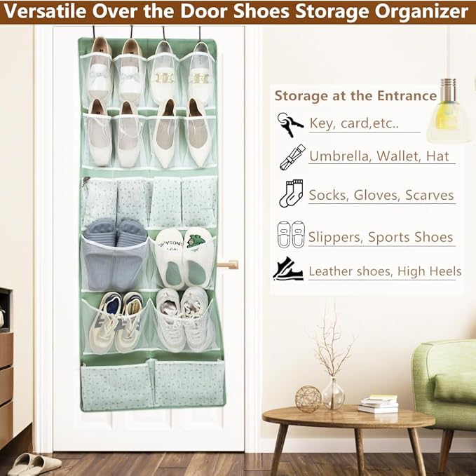 2 Pack-18 Pocekts Over the Door Shoes Organizer,Behind Door Hanging Storage Pocekt for Sock,Underwear,Hat,Handbag,Back of Door Hanging Shelf for Bedroom,Bathroom,Entryway,Storeroom,Pantry,Dorm,Nursery
