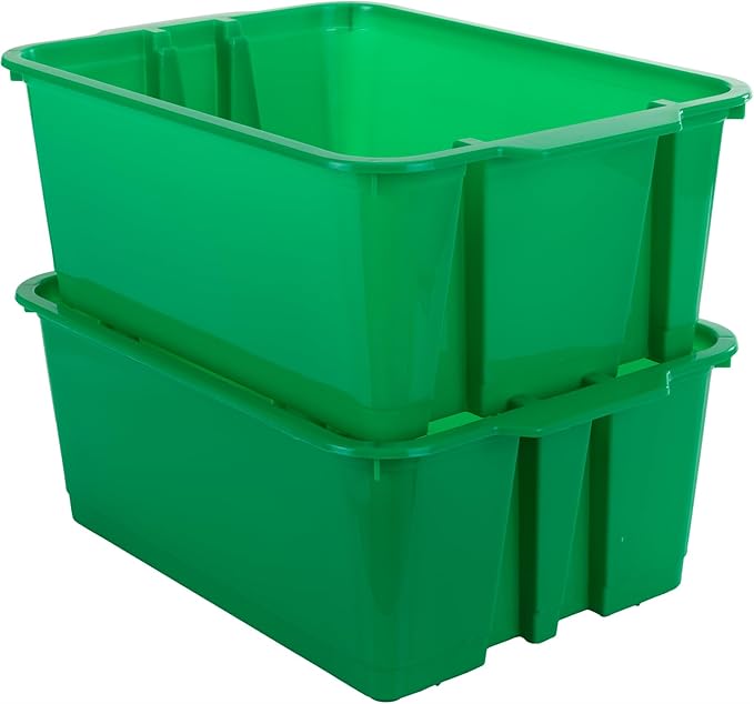 Really Good Stuff Stacking Bins, 14" x 10" x 5 .75" - 12 Pack, Green, Stackable Storage Plastic Bins for Classroom Organization, Home Storage, Office & Hospital Supplies