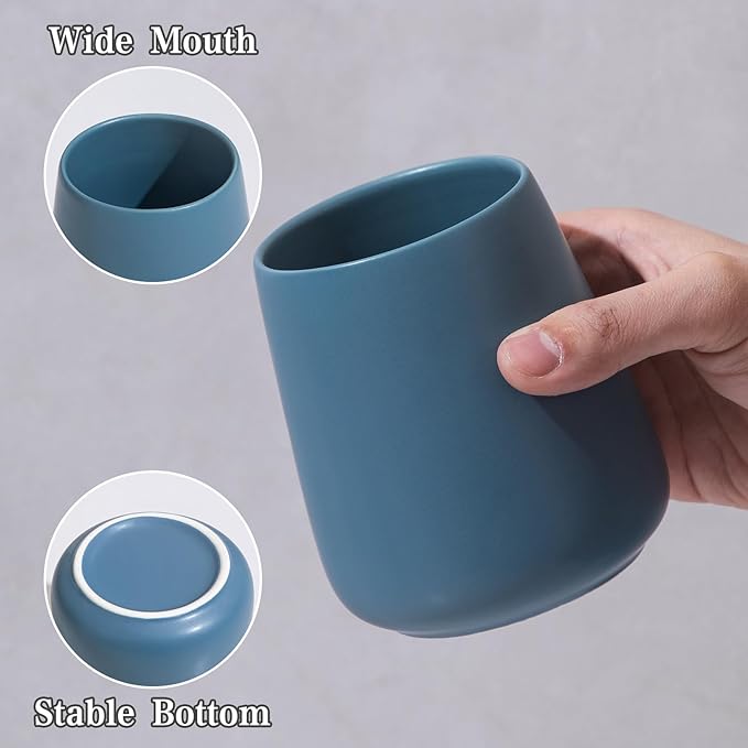 Blue Toothbrush Holder for Bathroom - 2Pcs Ceramic Tooth Brushing Holders Set, Toothbrush Cup & Toothpaste Organizer for Bathroom Countertop, Makeup Brush Holder, Pen Holder for Home Desktop Storage