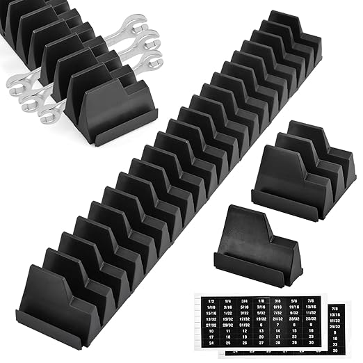 48 pcs Magnetic Modular Wrench Organizers for Tool Drawers, Tool Storage Holder Wrench Rack with Metric & SAE Labels (Color:Black)