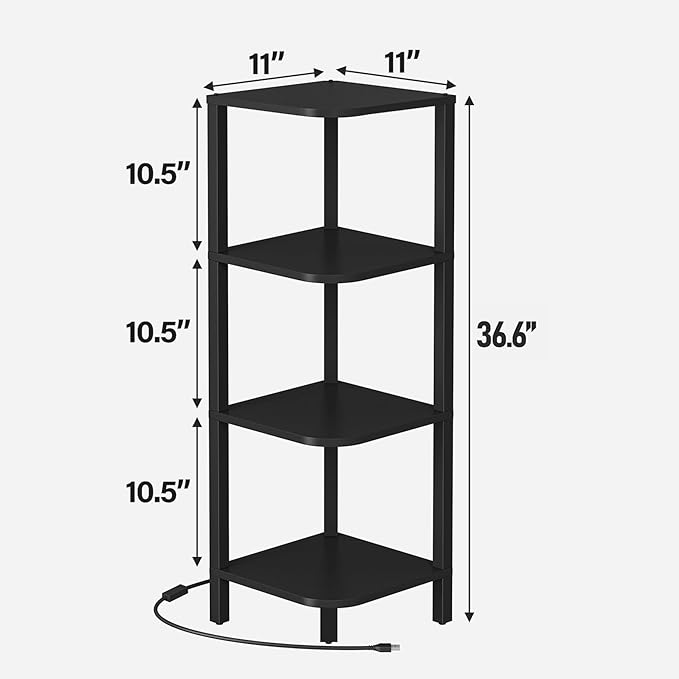 TUTOTAK Corner Shelf, 4-Tier Corner Bookshelf for Small Space, Narrow Display Corner Shelf Stand with Storage Rack, for Living Room, Bedroom, Black BS08BK004L