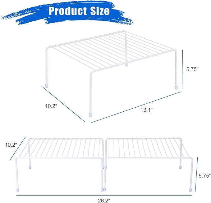 Medium (13.1 x 10.2 Inch) Cabinet Storage Shelf Rack, Shelves，Kitchen Counter and Cabinet Shelf, Storage Rack Organizer for Kitchen, Fridge, Cabinet, Bathroom Cupboard& Pantry (6, White)