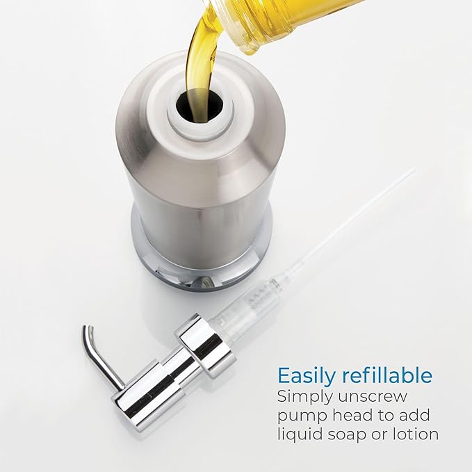 iDesign Stainless Steel Soap Dispenser Pump, The Preston Collection – 2.9" x 2.9" x 8.5”, Brushed & Chrome Split Finish