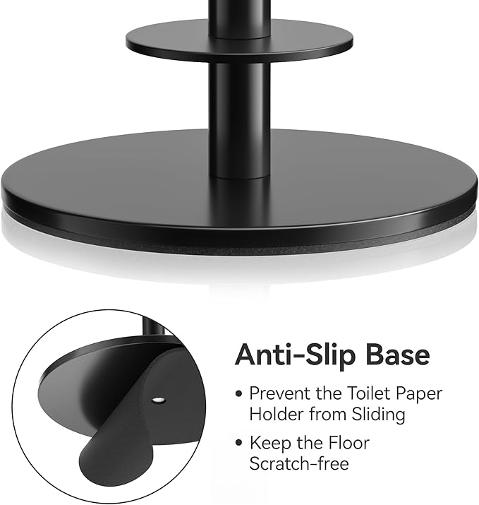 Black Toilet Paper Holder Stand for Spare Rolls Storage, Stainless Steel Freestanding Toilet Paper Holder with Shelf Hold 5 Paper Rolls