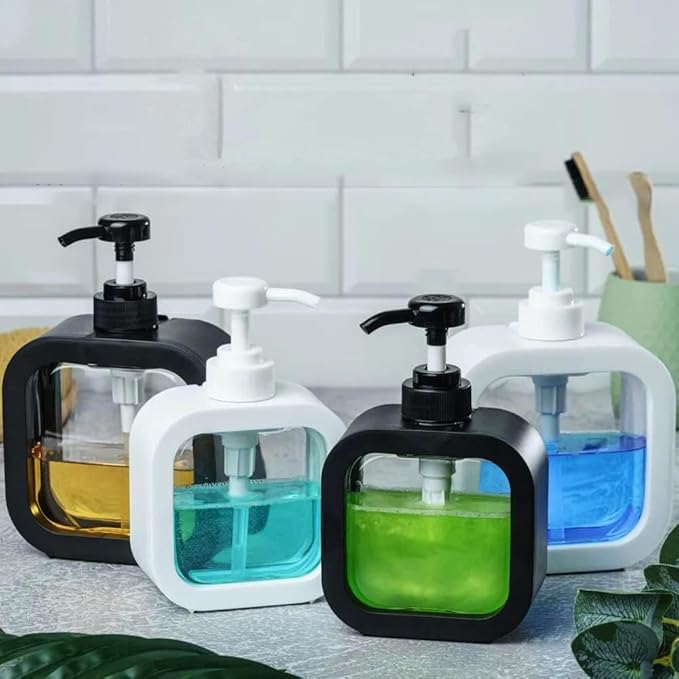 Hand Soap Dispenser for Bathroom, Modern Dish Soap Dispenser for Kitchen Sink, Liquid Soap Container with Pump, Clear Plastic Soap Pump Bottles (2 Packs,10oz, Black)
