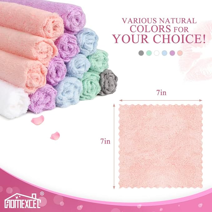 HOMEXCEL Premium Makeup Remover Cloth 48 Pack, Reusable Super Soft 7 x 7 Inch Facial Cleansing Cloths with Just Water, Highly Absorbent Microfiber Coral Velvet Face Towels Washcloths