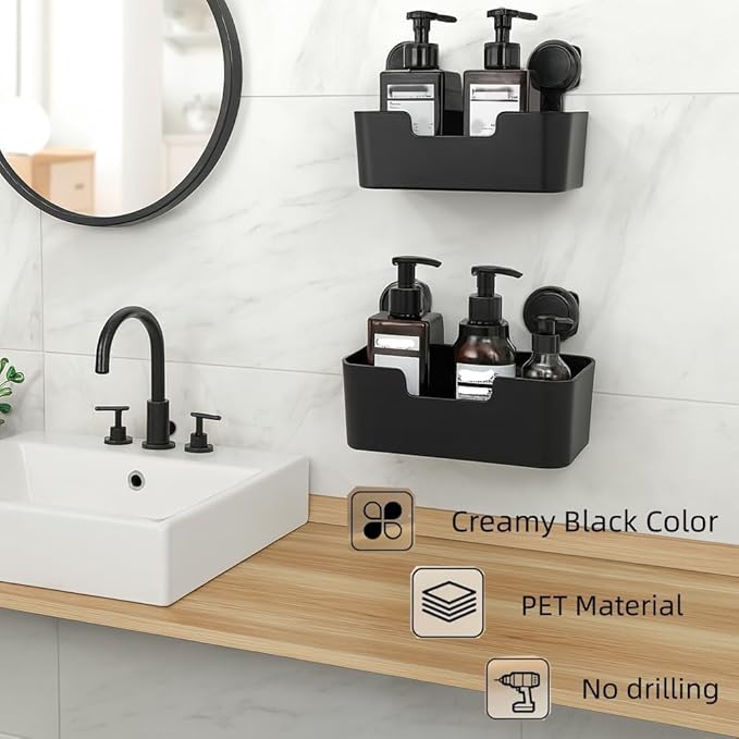 LALOBLUE Shower Caddy, Bathroom Organizers and Storage, 6 Pack Adhesive Organizers and Storage with No Drilling Hanging Shower Shelf, Removable Plastic Bathroom Accessories, Black