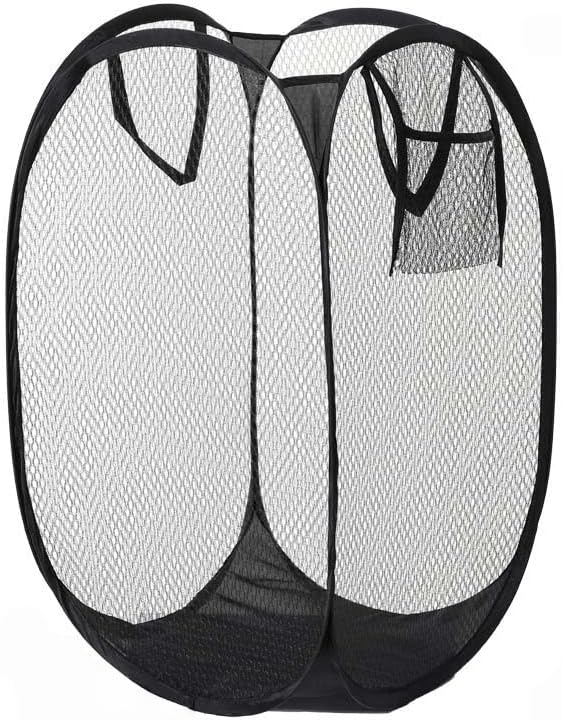 Mesh Laundry Hamper, Foldable Pop-Up Design, Black (black, small)