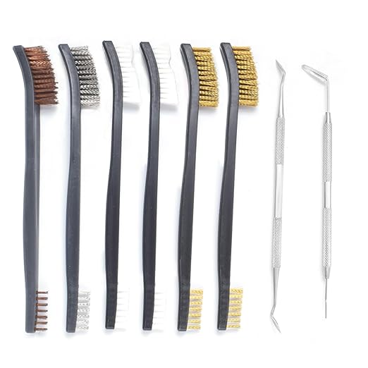 Small Wire Brush Set - Brass/ Stainless Steel/ Nylon Brushes for Cleaning Rust Removal, Dirt, Paint Scrubbing Wire Brush Set Double-Ended Cleaning Pick (8 Pieces Black)