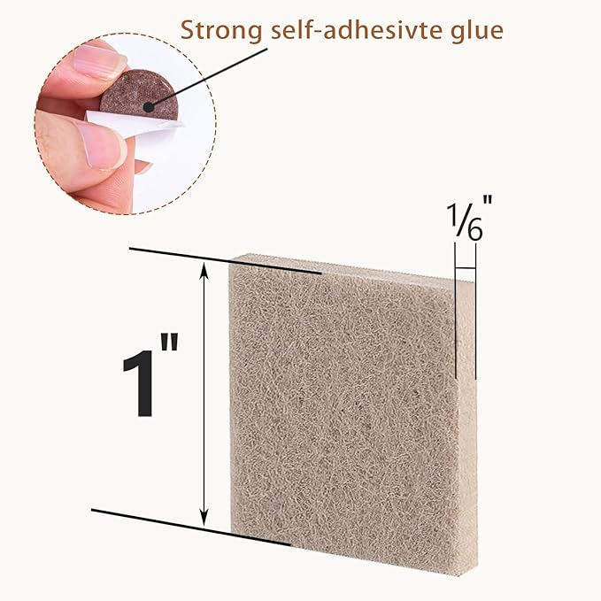 48 PCS Felt Furniture Pads, 1-inch Square Beige Chair Felt Pads, Felt Pads for Furniture Feet to Protect The Floor from Scratches,Reduce Noise