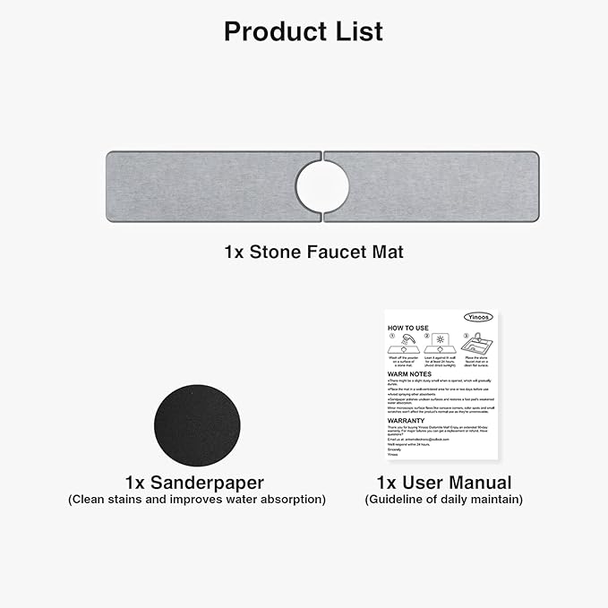 23.6" x 4" Stone Faucet Mat for Kitchen Sink, Quick Drying Diatomite Sink Tray, Faucet Sink Splash Guard for Prevents Moisture Buildup (Light Gray)