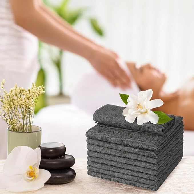 Washcloths Bulk - 100 Pack - Face Towels (12" x 12"), Highly Soft Wash Cloths and Hand Towels, Fast Drying Multi-Purpose Microfiber Cleansing Cloths for Bathroom, Hotel, Spa, and Salon - Grey