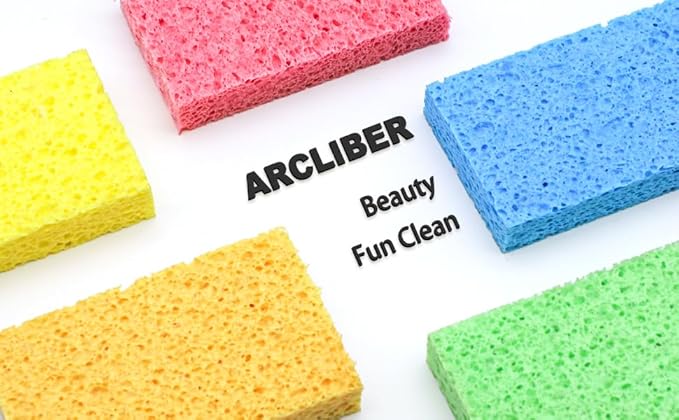 Cellulose Sponges,Heavy Duty Scrub Kitchen Sponge,Clean Tough Messes Without Scratching Sponges Kitchen Yellow (6 Pack)