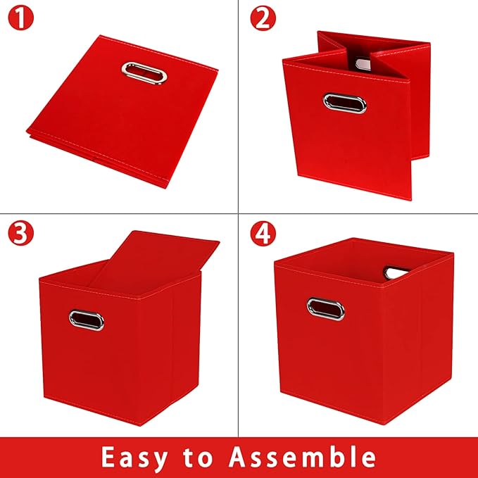 Fabric storage bins Cubes, Fabric Cube Organizer with Handle, Foldable Cube Bins for Cloth or Accessary Storage, 11x11x11, Set of 8, (Red)