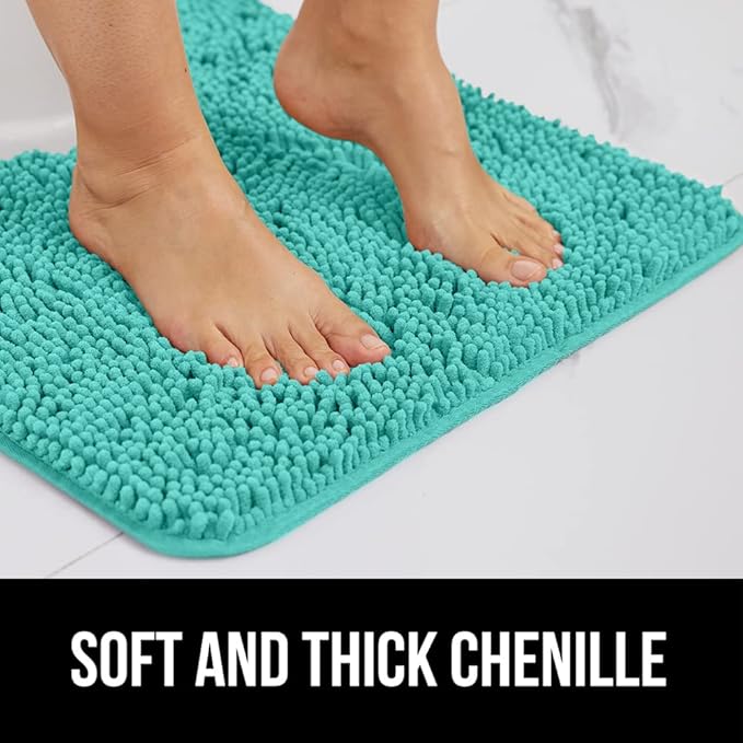 GORILLA GRIP Bath Rug Mat, Thick Soft Absorbent Chenille, Quick Dry Microfiber Mats, Rubber Backing Washable Shower Floor Rugs, US Designed Bathroom Bathmat Home Decor Accessories, 24x17, Turquoise