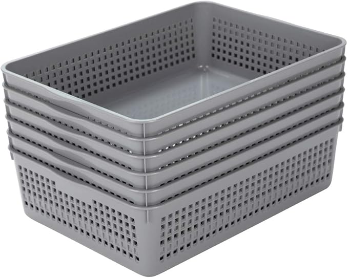 Plastic Organizing Baskets/Storage Tray Baskets,6-Pack,Gray