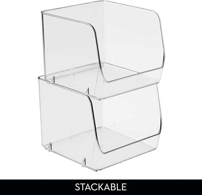 iDesign Stackable Open-Front Storage Bin for Pantry or Household Storage, Clear, Made in USA