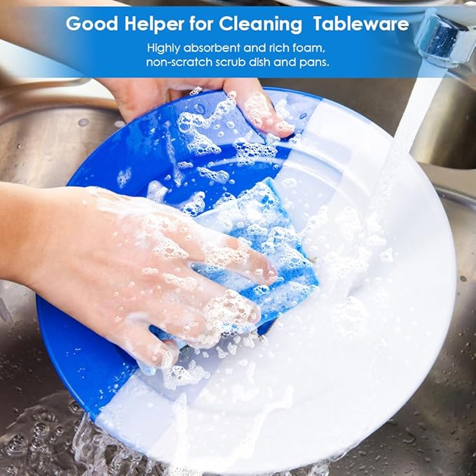 8 PCS Dish Sponges Kitchen, Premium Blue Dish Washing Kitchen Sponge, Compressed Cleaning Sponges for Cleaning Kitchen and Bathroom, Non Scratch Scrub Sponge, Cleans Quickly and Well