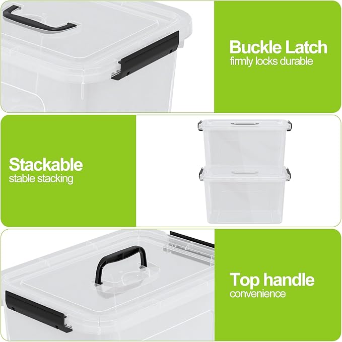 Drephia 4-Pack Clear Storage Bins Containers Boxes with Lid and Handle, 17.5 Quart Plastic Storage Bin