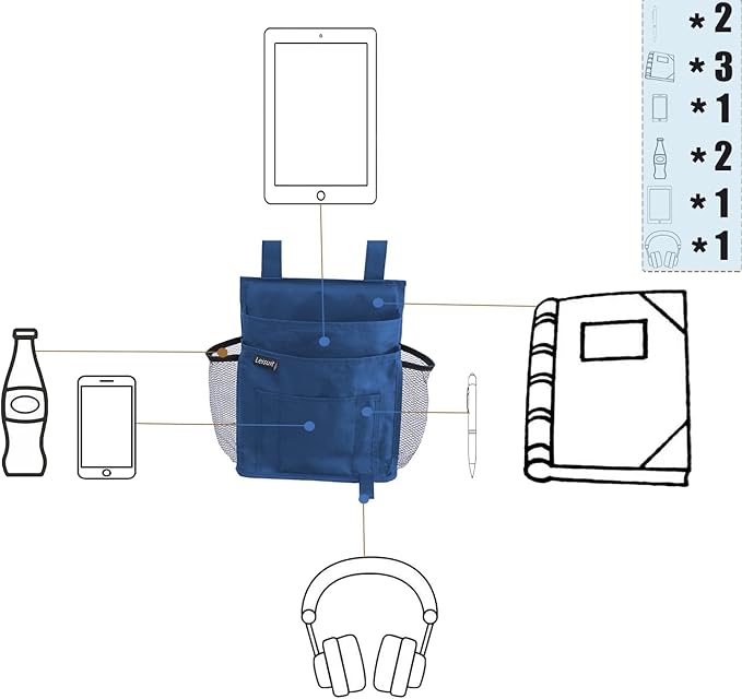 LEISUIT Hanging Storage Bag Bedside Organizer, Bunk Bed Organizer, 7 Pockets, Blue