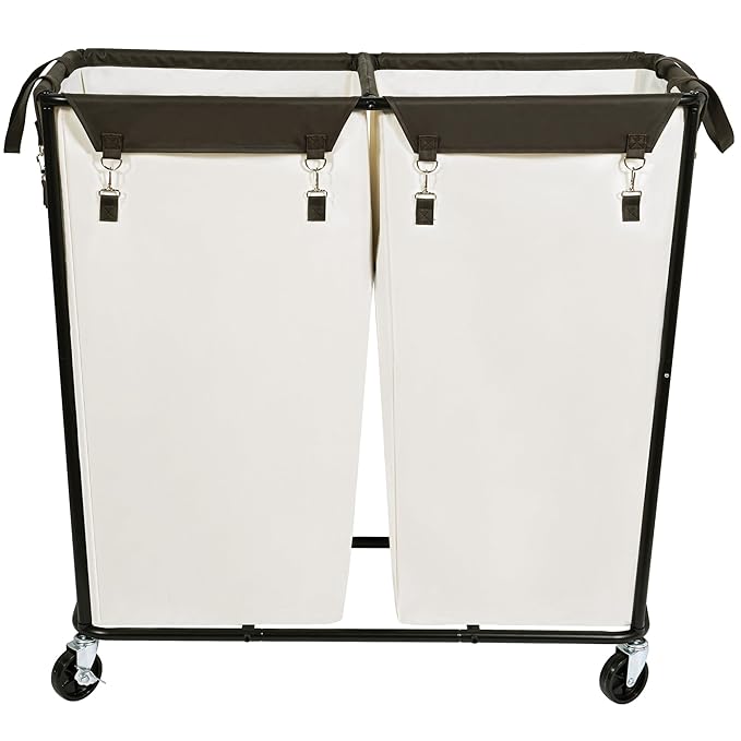 390L Laundry Hamper Sorter Extra Large, Heavy-Duty Laundry Basket with Wheels, Rolling Cart with Removable Bags, Laundry Cart for Hotel and Home, Beige, 2-Section