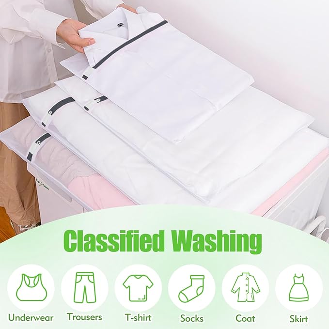 Mesh Laundry Bags for Delicates - 6 Pack Wash Bags for Bras, Lingerie, Socks & Baby Clothes - Fine Mesh Washing Machine Bags with Zipper, Reusable Garment Bags for Travel & College Dorm Essentials
